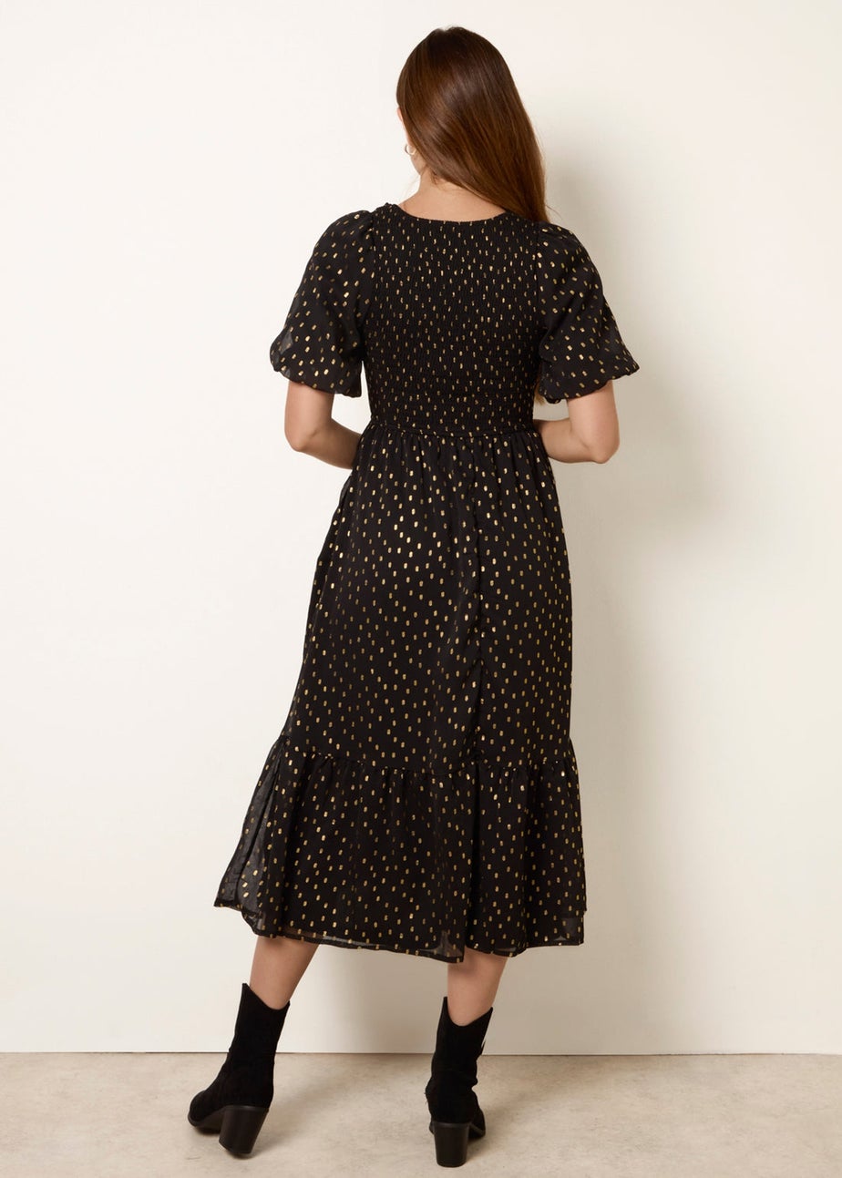 Blue Vanilla Black Gold Foil Midi Dress