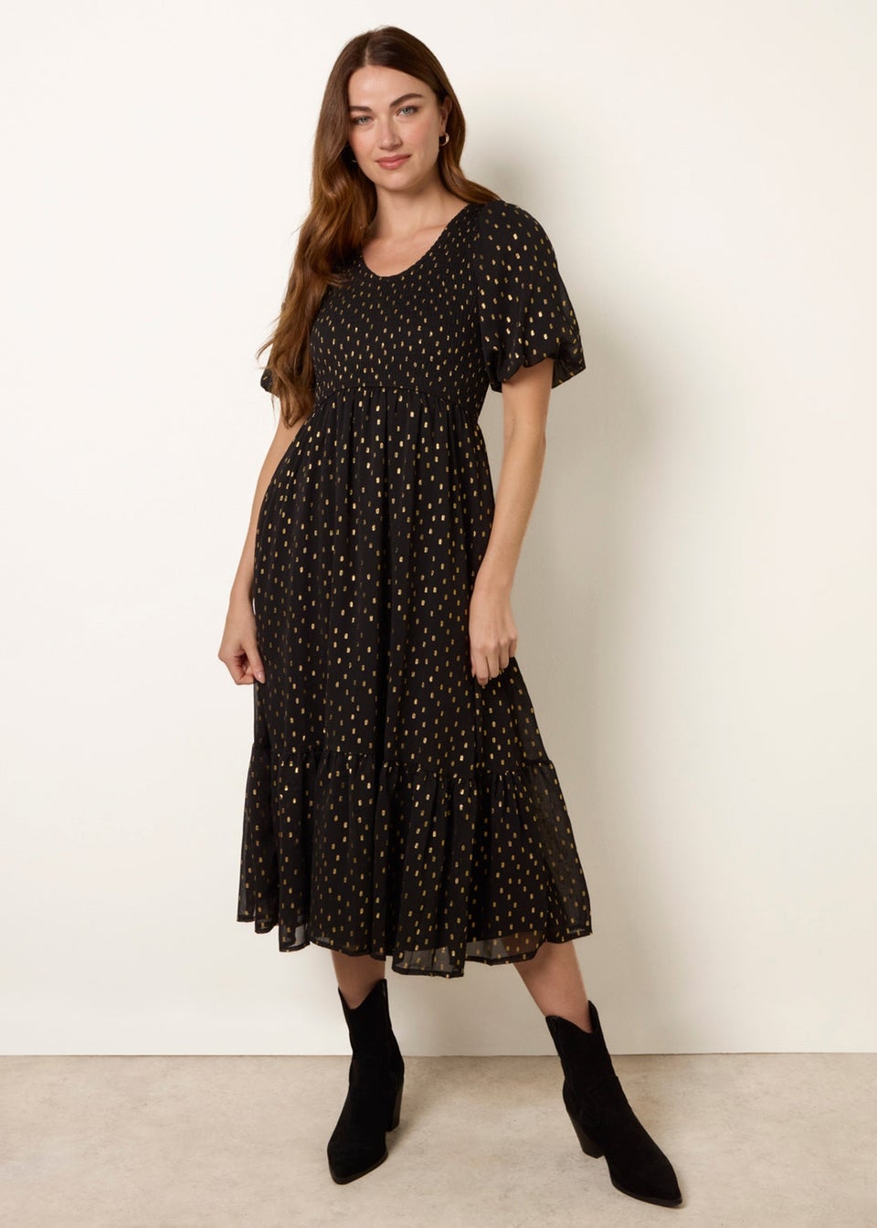 Blue Vanilla Black Gold Foil Midi Dress