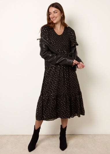 Blue Vanilla Black Gold Foil Midi Dress