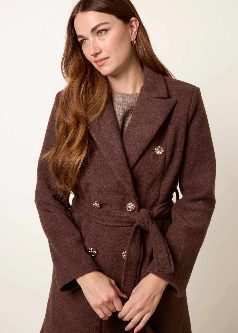 Blue Vanilla Brown Belted Long Coat