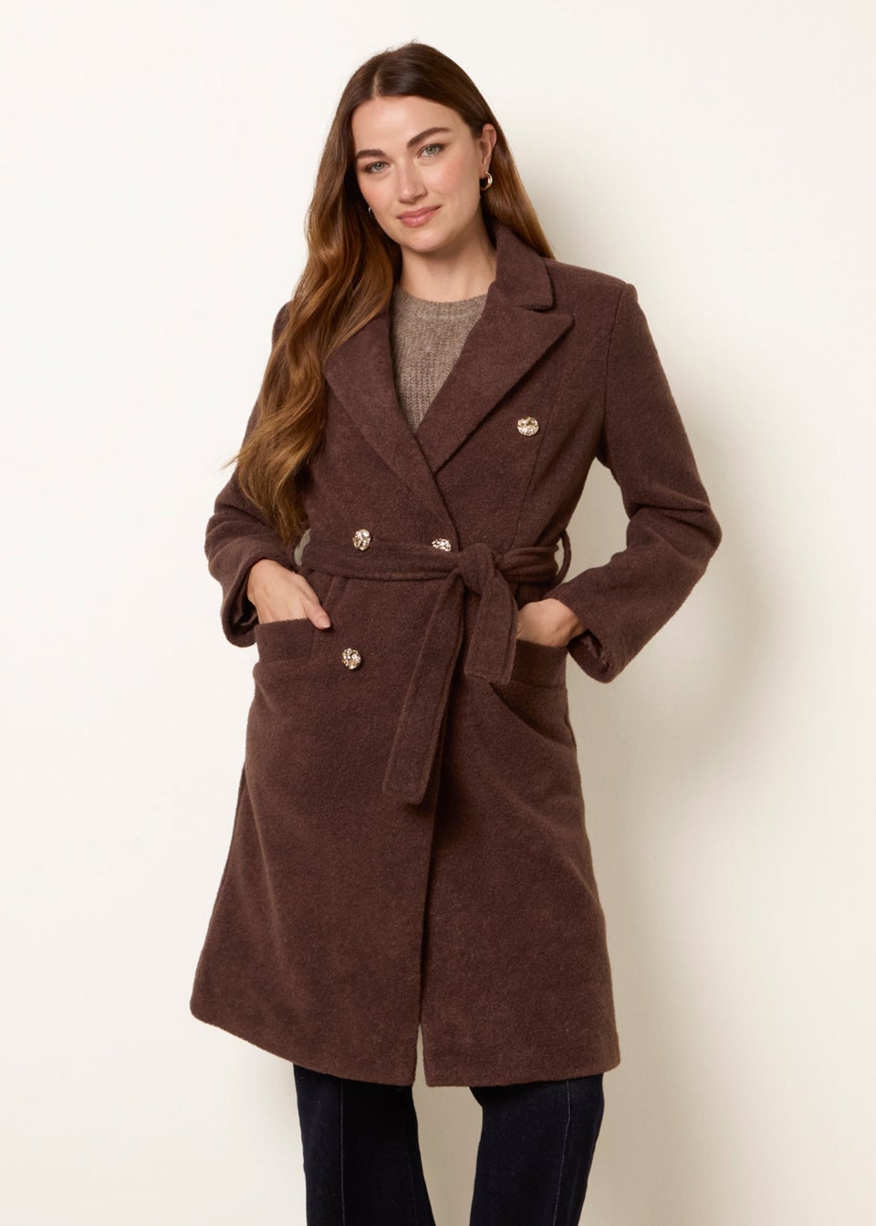Blue Vanilla Brown Belted Long Coat