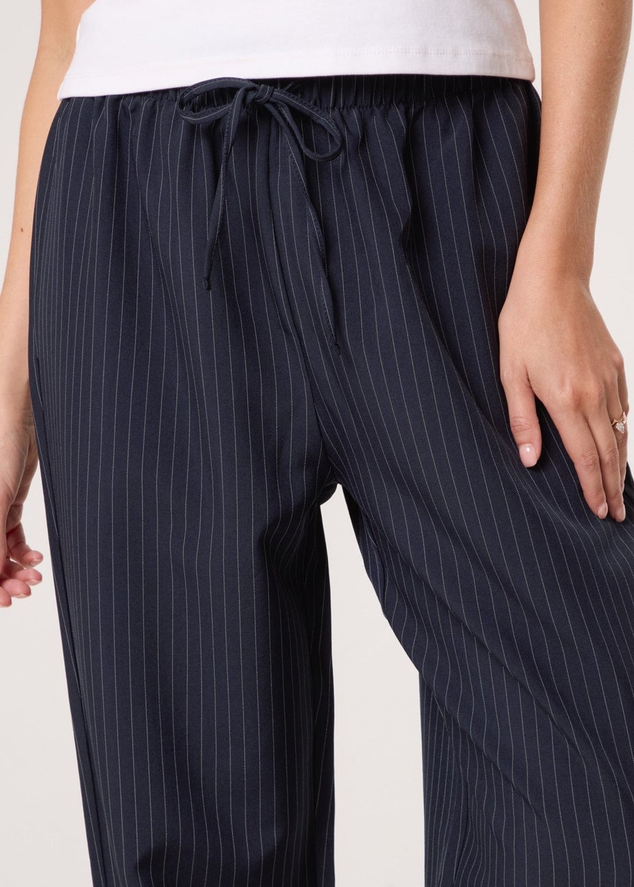Blue Vanilla Navy Elasticated Waist Pinstripe Trousers