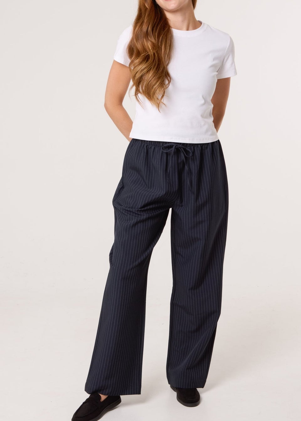 Blue Vanilla Navy Elasticated Waist Pinstripe Trousers