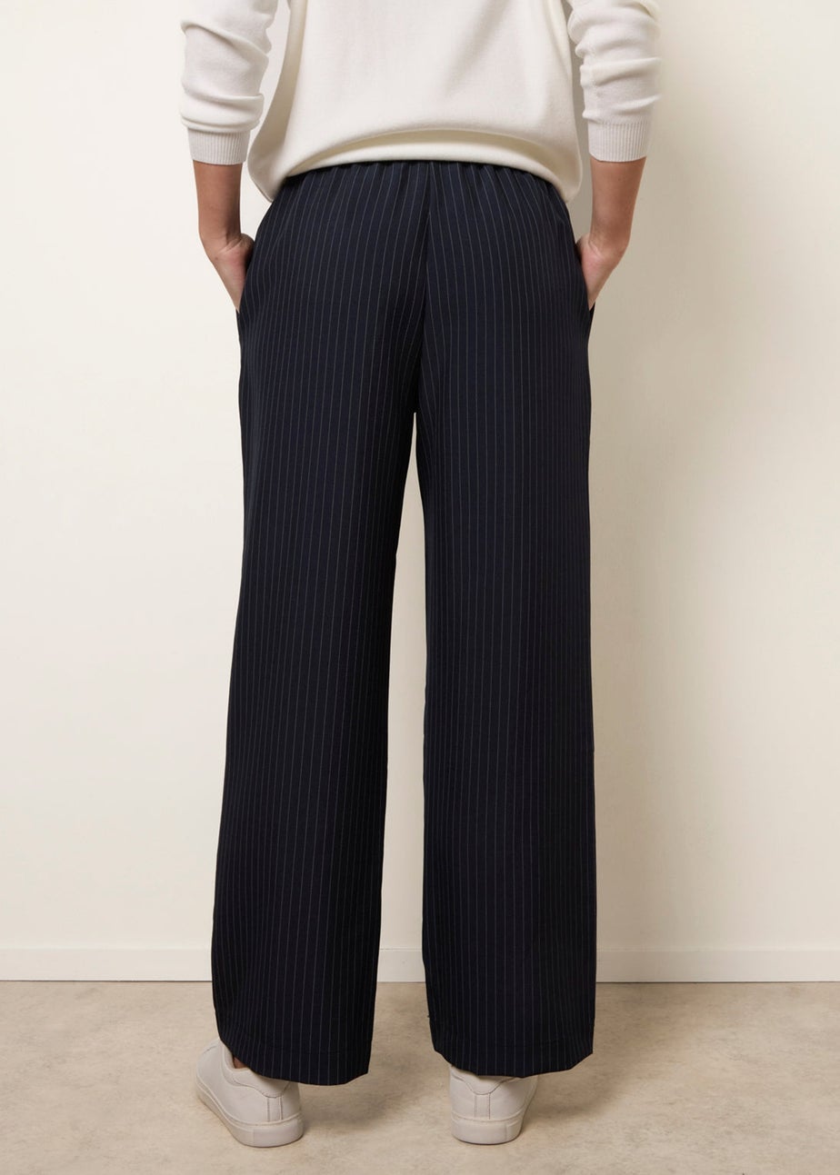 Blue Vanilla Navy Elasticated Waist Pinstripe Trousers