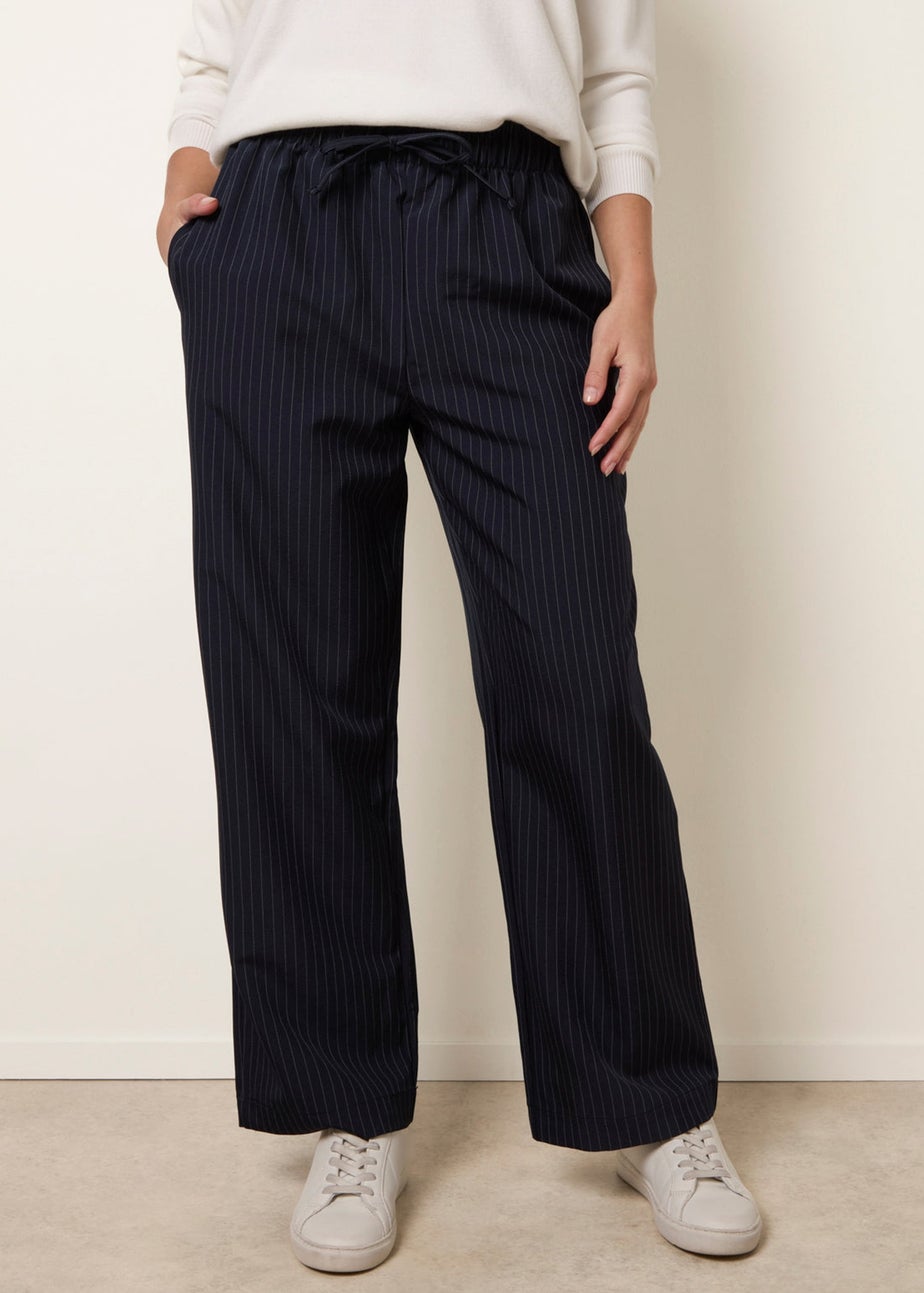 Blue Vanilla Navy Elasticated Waist Pinstripe Trousers