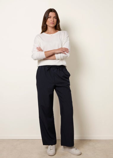 Blue Vanilla Navy Elasticated Waist Pinstripe Trousers