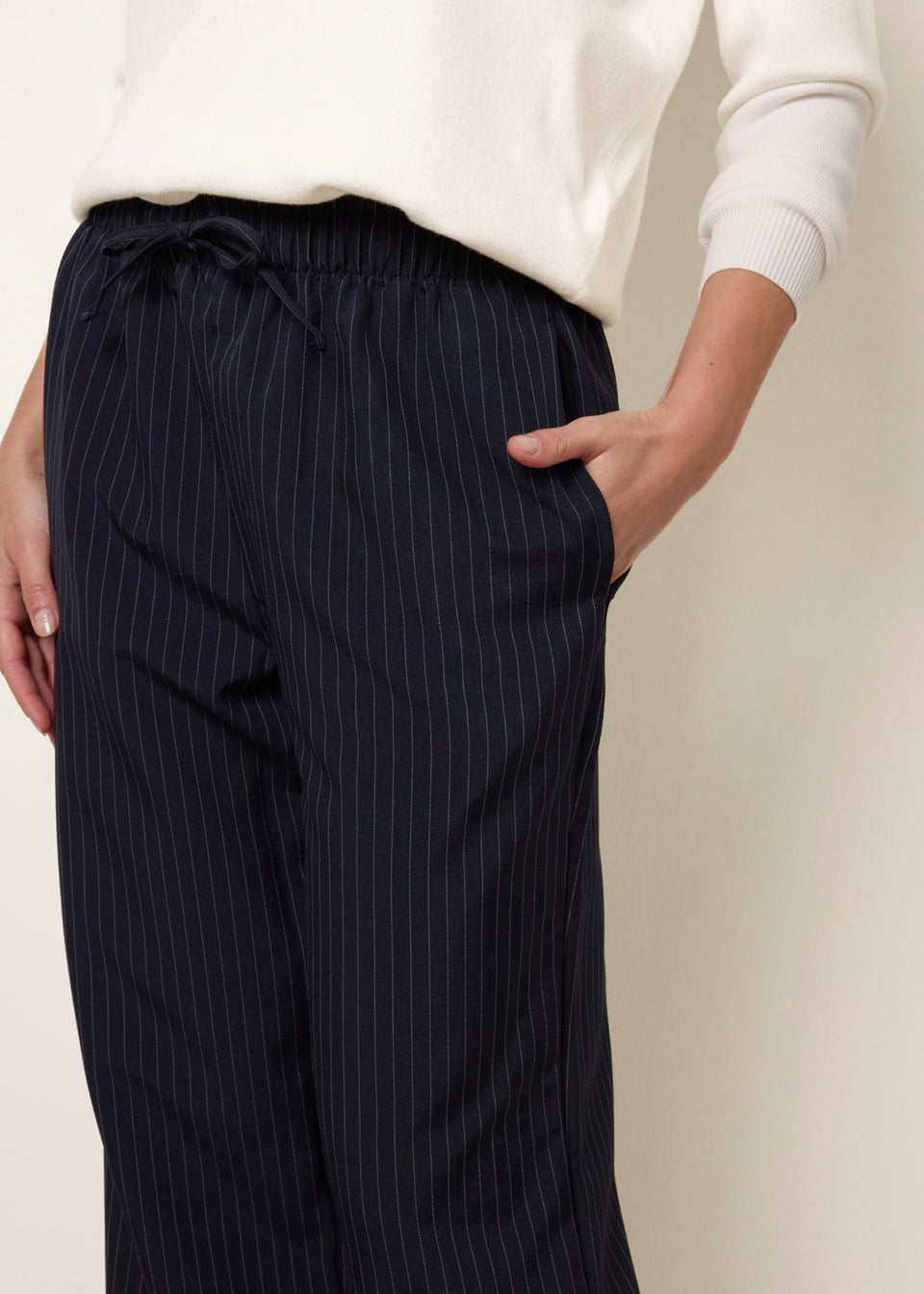 Blue Vanilla Navy Elasticated Waist Pinstripe Trousers
