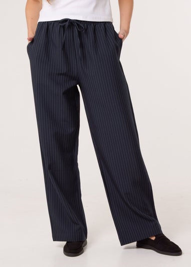 Blue Vanilla Navy Elasticated Waist Pinstripe Trousers