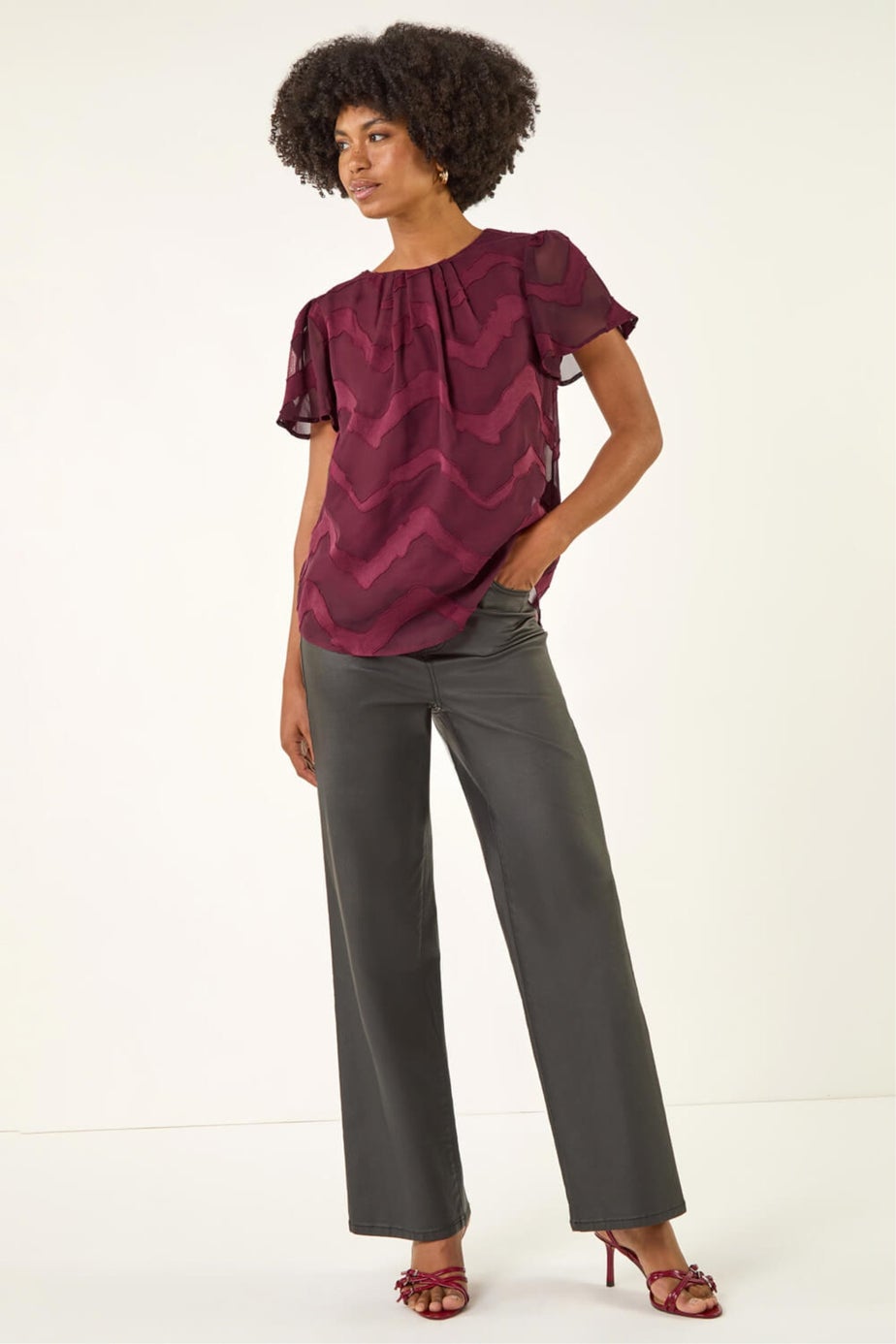Roman Wine Jacquard Zig Zag Top