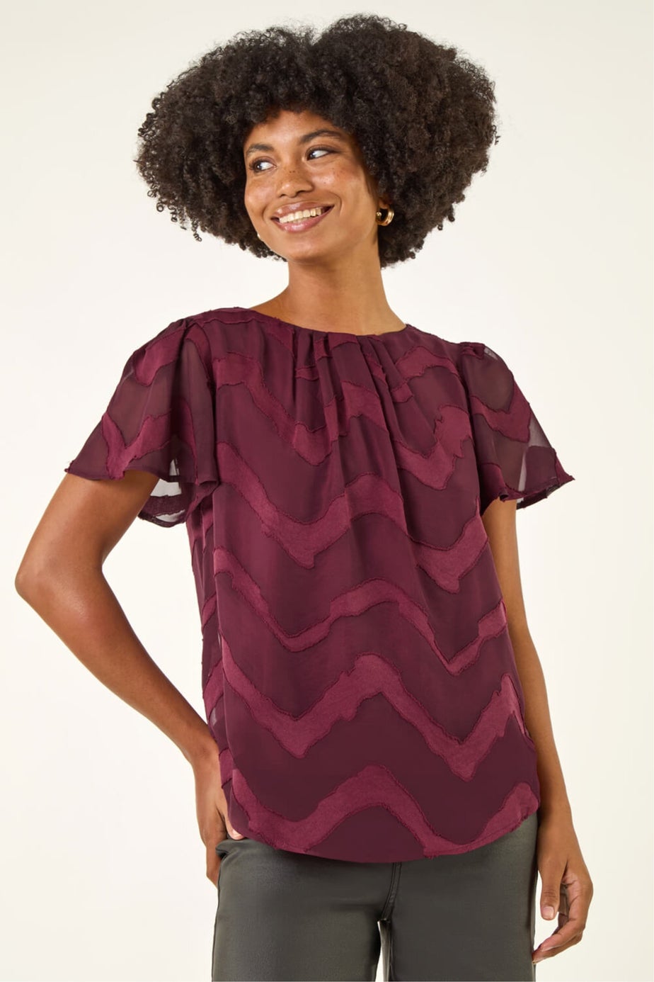 Roman Wine Jacquard Zig Zag Top