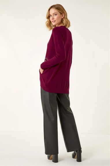 Roman Maroon Embellished Bow Knit Jumper