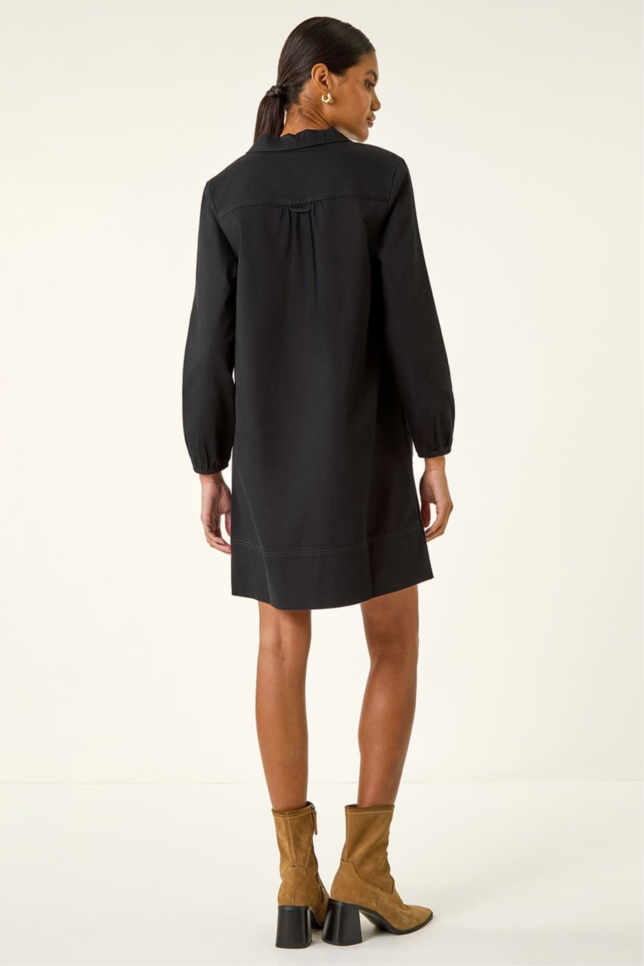 Roman Black Collared Shift Shirt Dress