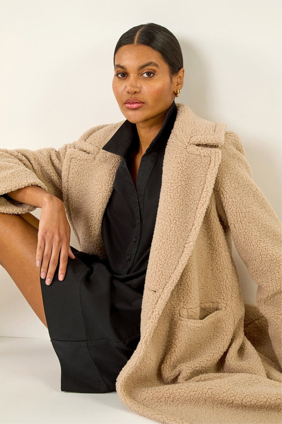 Roman Black Collared Shift Shirt Dress