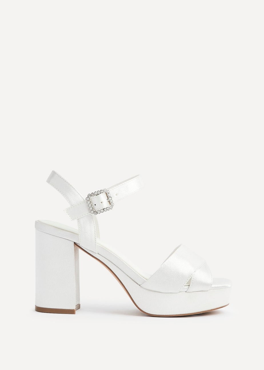 Linzi Perola Ivory Satin Platform Heels
