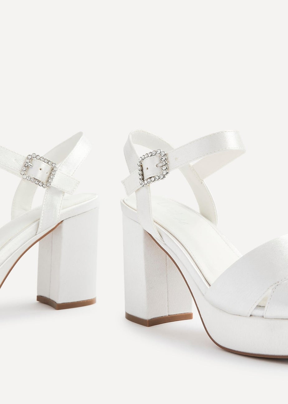 Linzi Perola Ivory Satin Platform Heels
