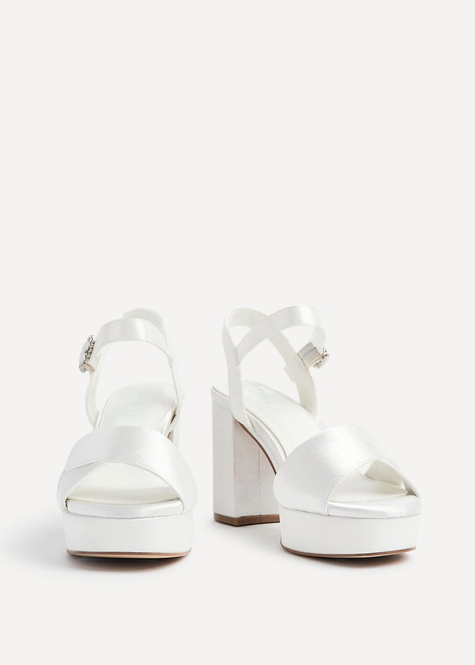 Linzi Perola Ivory Satin Platform Heels
