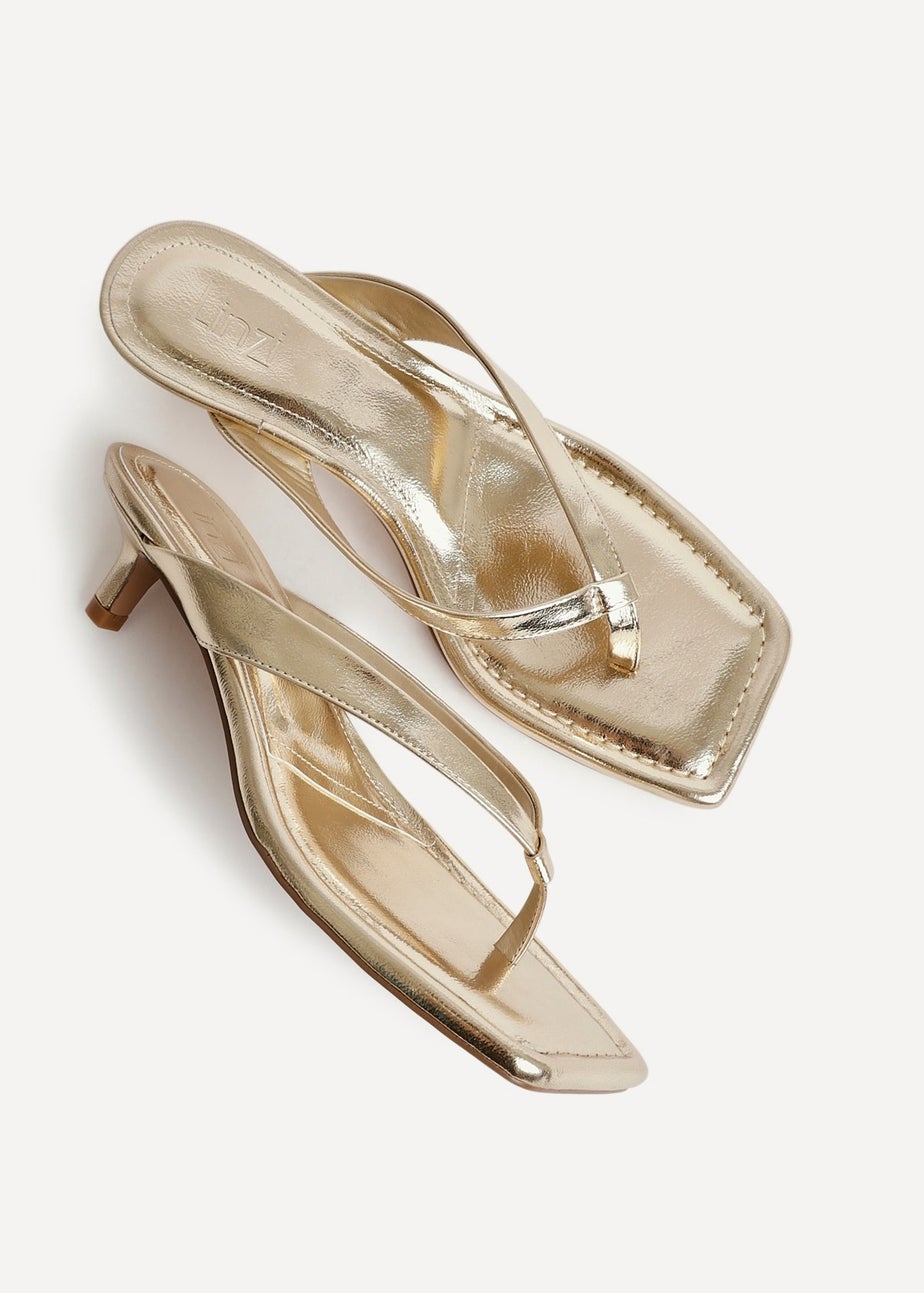 Linzi Potential Gold Faux Leather Toe Post Kitten Heel