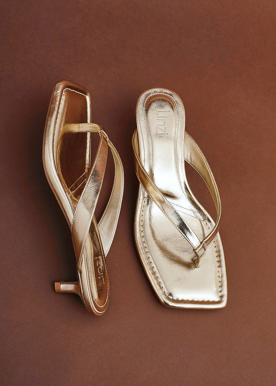Linzi Potential Gold Faux Leather Toe Post Kitten Heel