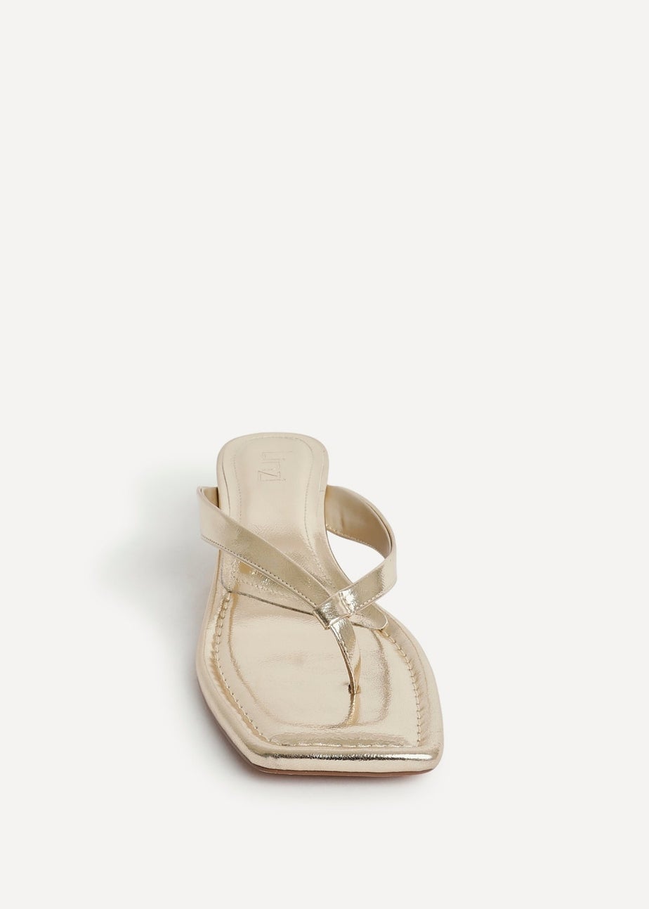 Linzi Potential Gold Faux Leather Toe Post Kitten Heel