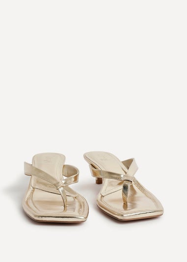 Linzi Potential Gold Faux Leather Toe Post Kitten Heel