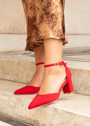 Linzi Audley Wide Fit Red Faux Suede Court Shoe