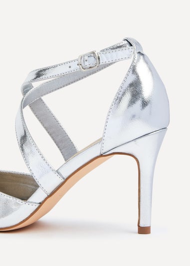 Linzi Runway Silver Faux Leather Stiletto Court Heel