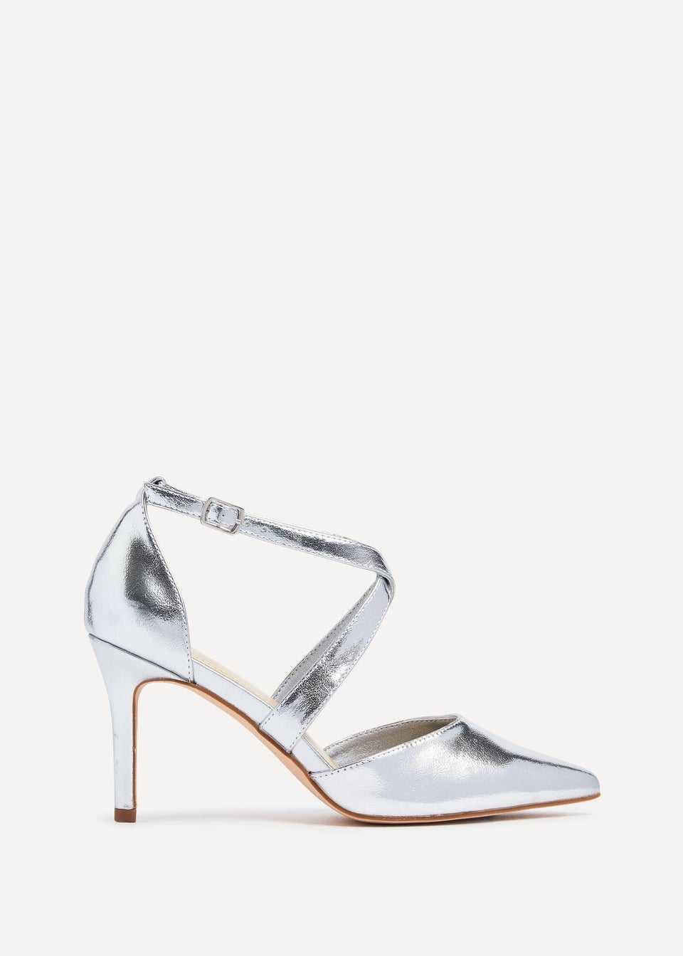 Linzi Runway Silver Faux Leather Stiletto Court Heel