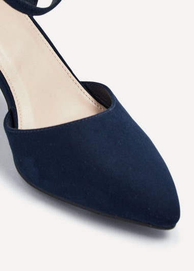 Linzi Larsa Wide Fit Navy Faux Suede Classic Pointed Toe Court Heel