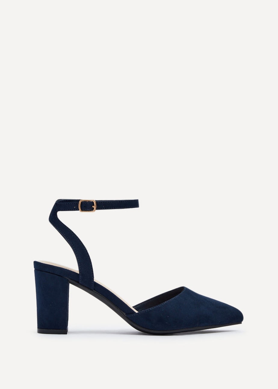 Linzi Larsa Wide Fit Navy Faux Suede Classic Pointed Toe Court Heel