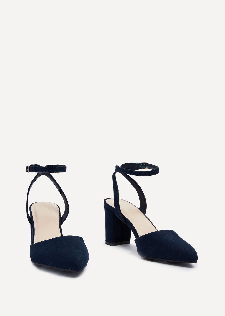 Linzi Larsa Wide Fit Navy Faux Suede Classic Pointed Toe Court Heel