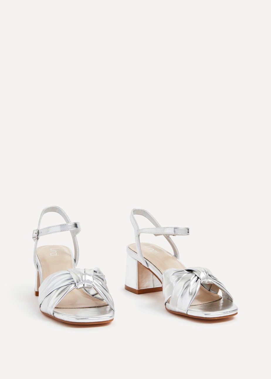 Linzi Charlotte Silver Faux Leather Knotted Heels