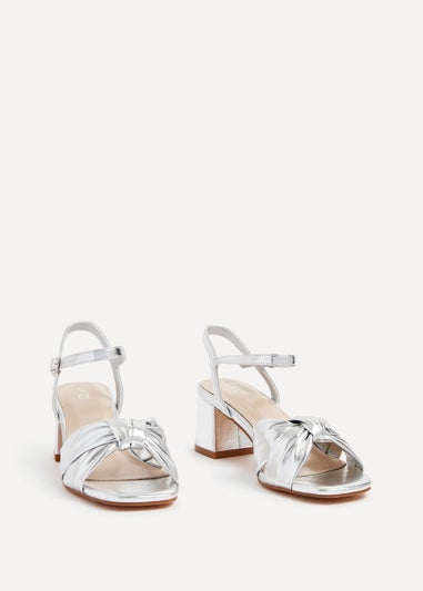 Linzi Charlotte Silver Faux Leather Knotted Heels