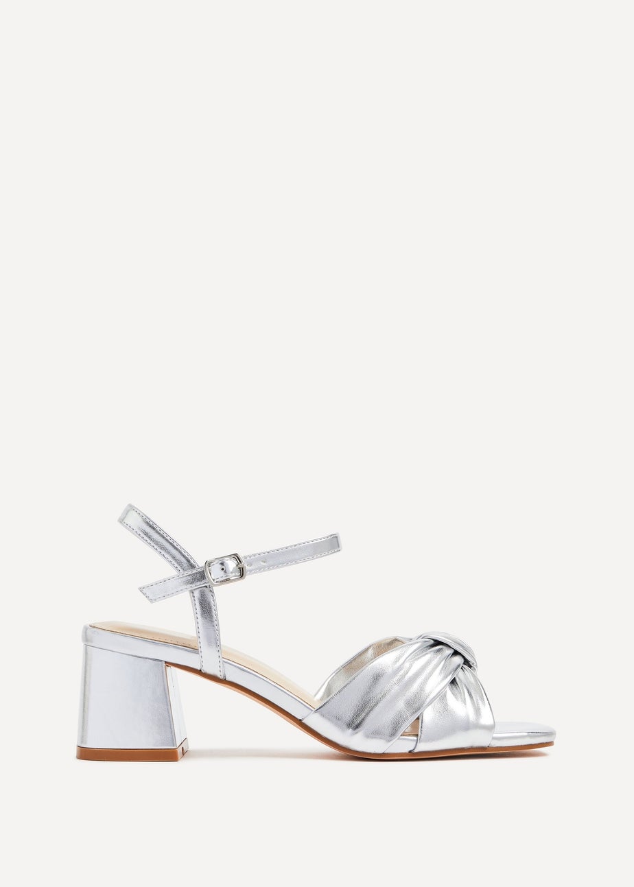 Linzi Charlotte Silver Faux Leather Knotted Heels