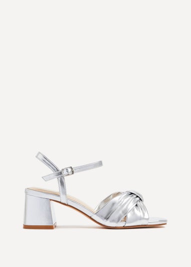 Linzi Charlotte Silver Faux Leather Knotted Heels