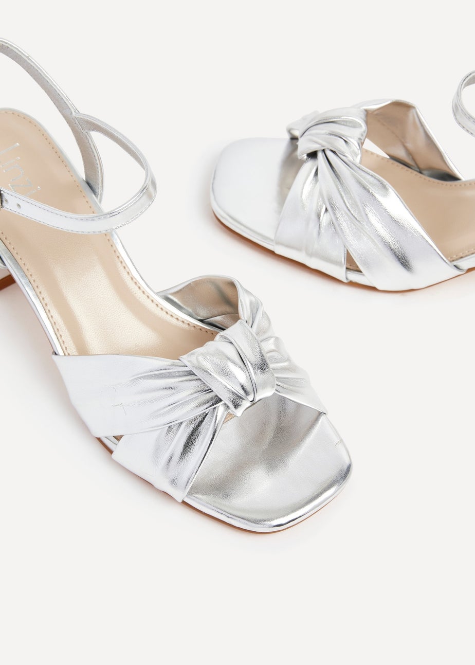 Linzi Charlotte Silver Faux Leather Knotted Heels