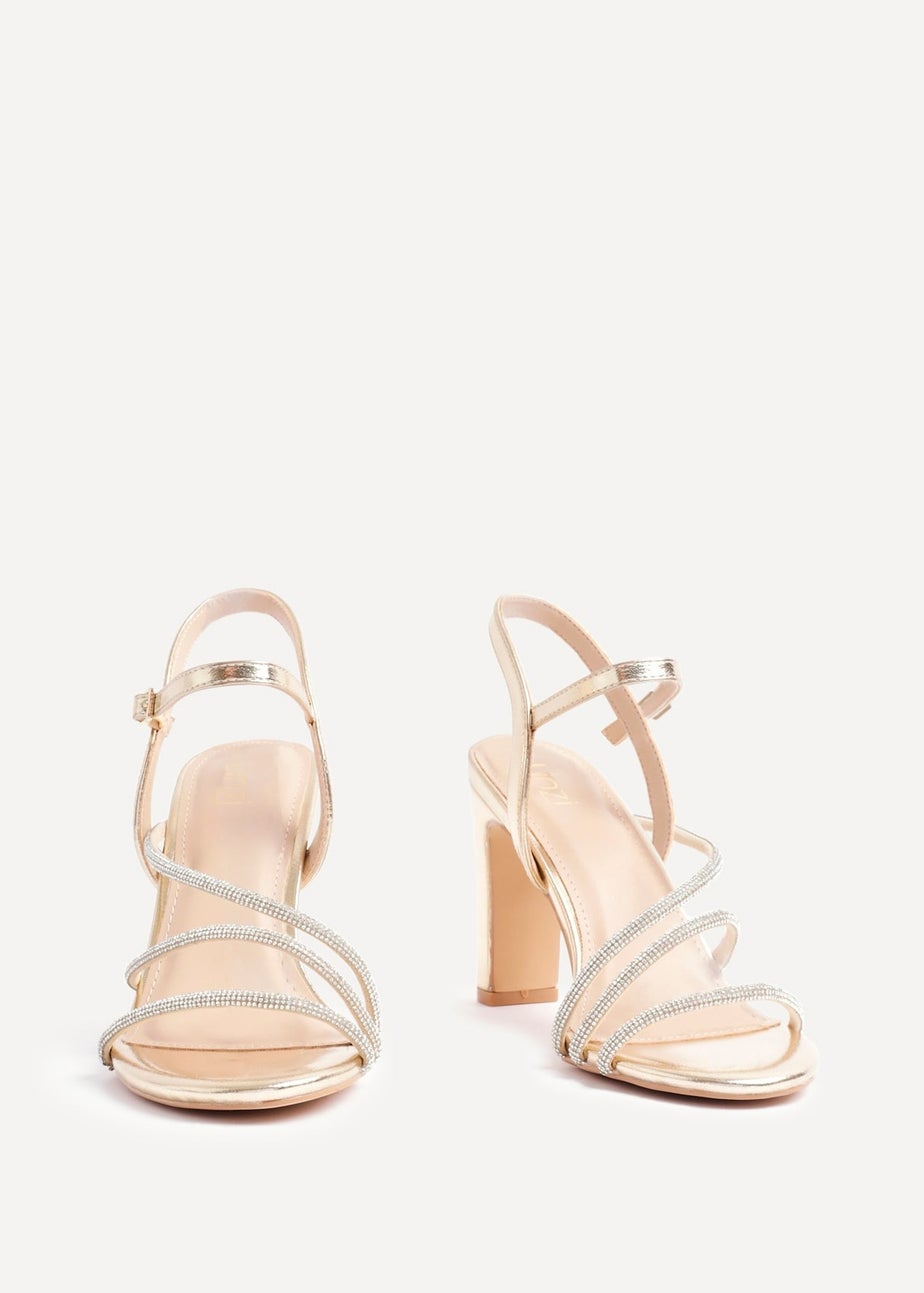 Linzi Matilda Gold Faux Leather Diamante Block Heel