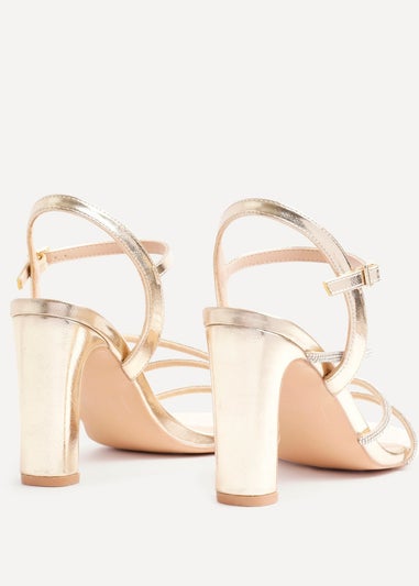 Linzi Matilda Gold Faux Leather Diamante Block Heel
