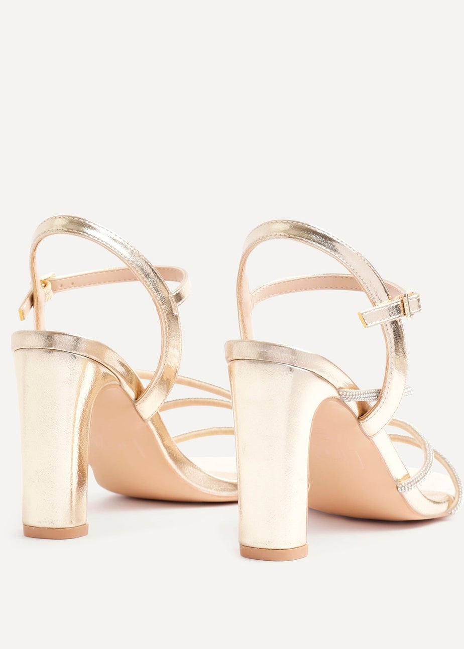 Linzi Matilda Gold Faux Leather Diamante Block Heel