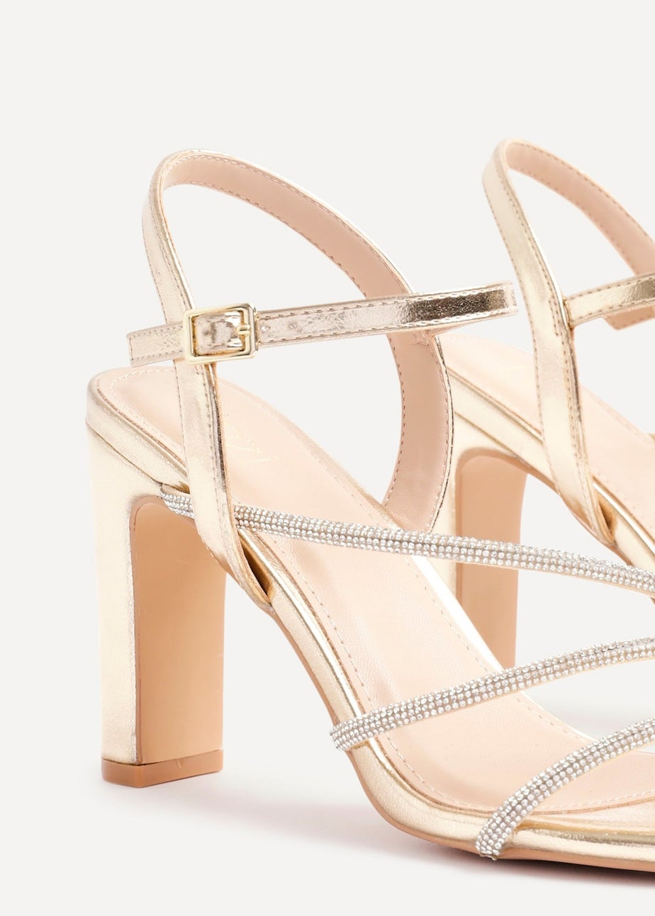 Linzi Matilda Gold Faux Leather Diamante Block Heel