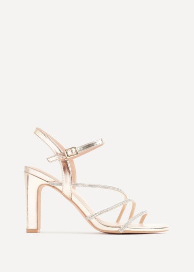 Linzi Matilda Gold Faux Leather Diamante Block Heel