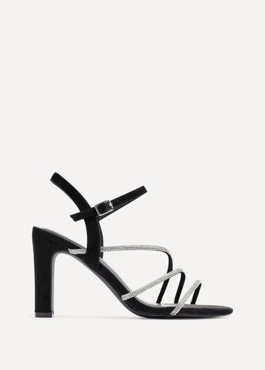 Linzi Matilda Black Faux Suede Diamante Block Heel