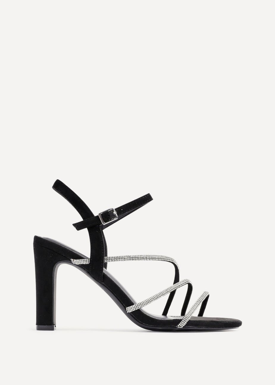 Linzi Matilda Black Faux Suede Diamante Block Heel