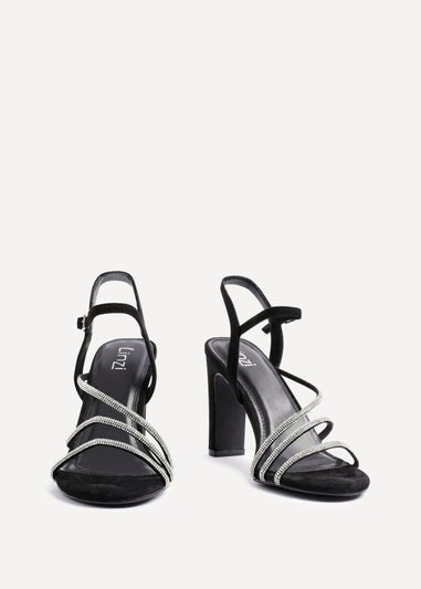 Linzi Matilda Black Faux Suede Diamante Block Heel