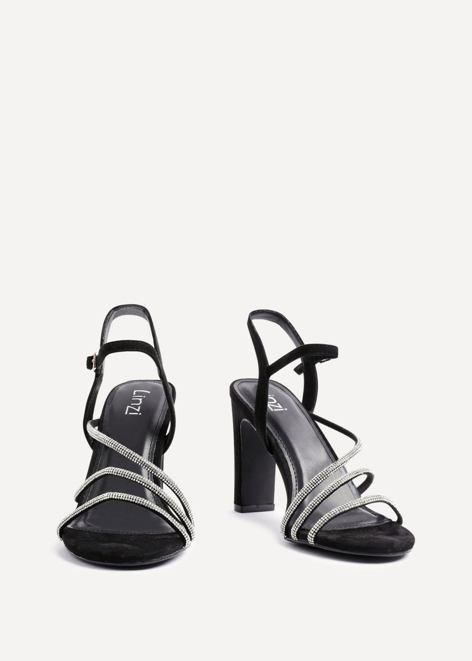 Linzi Matilda Black Faux Suede Diamante Block Heel