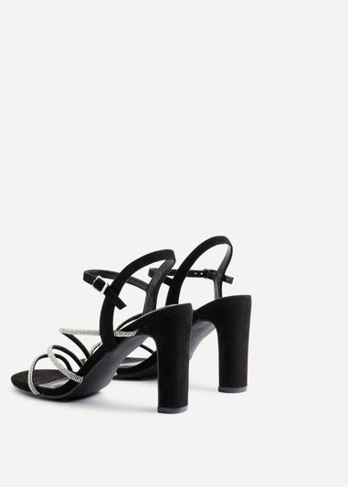 Linzi Matilda Black Faux Suede Diamante Block Heel