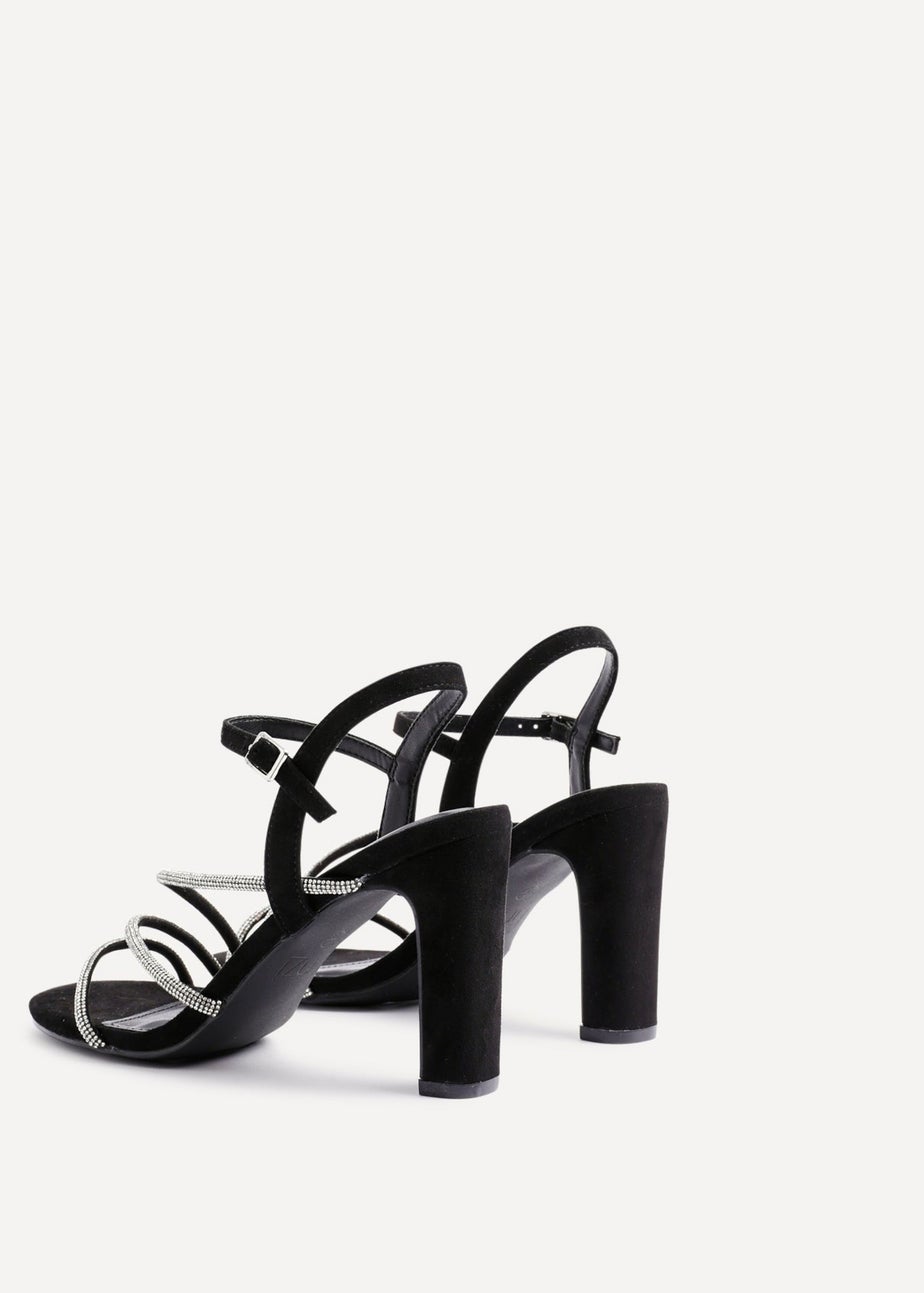 Linzi Matilda Black Faux Suede Diamante Block Heel