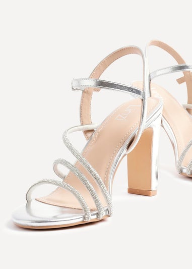 Linzi Matilda Silver Faux Leather Diamante Block Heel