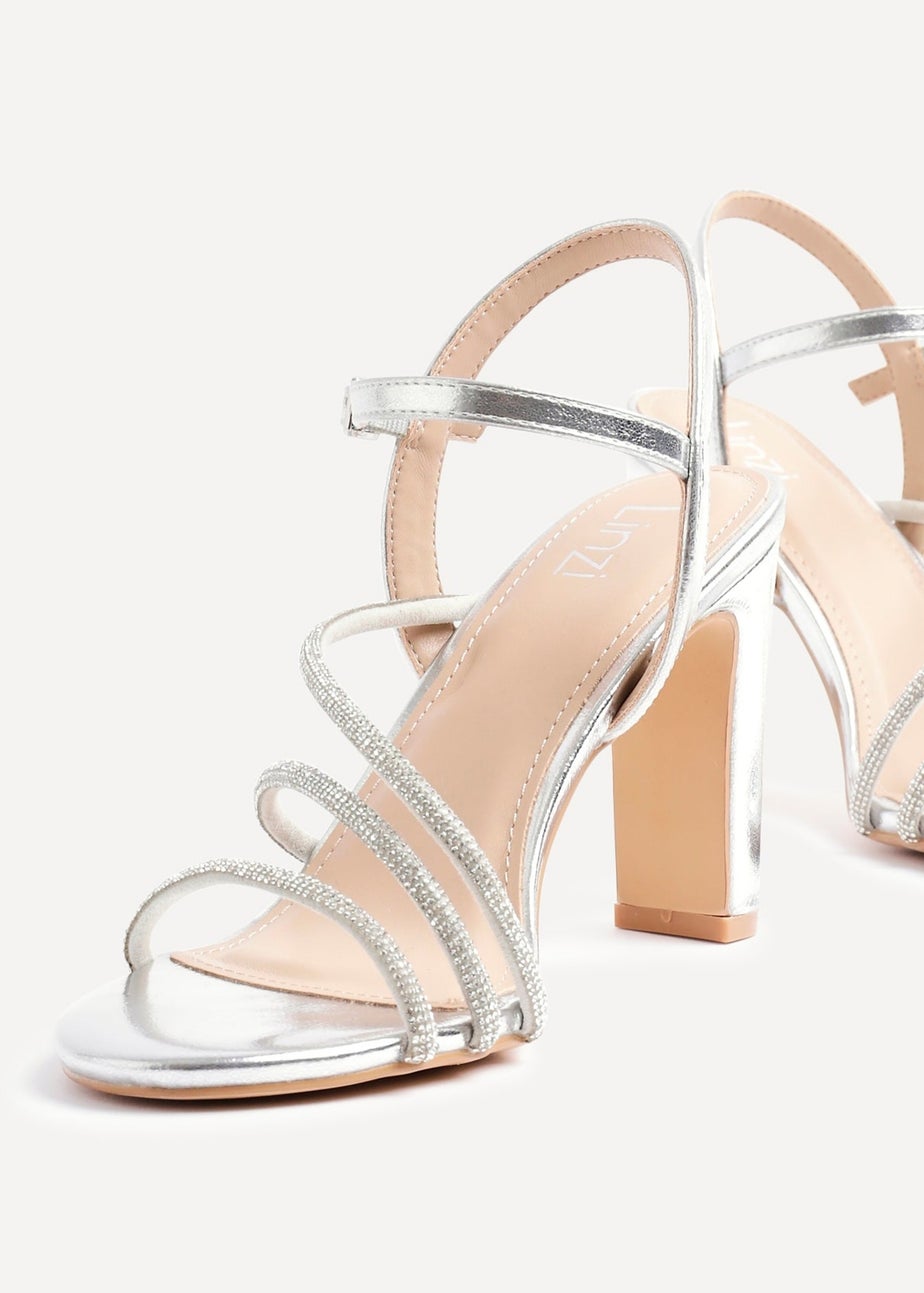 Linzi Matilda Silver Faux Leather Diamante Block Heel