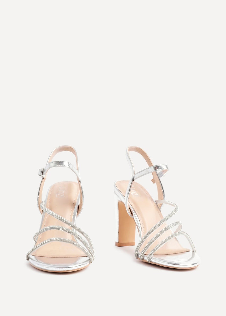 Linzi Matilda Silver Faux Leather Diamante Block Heel