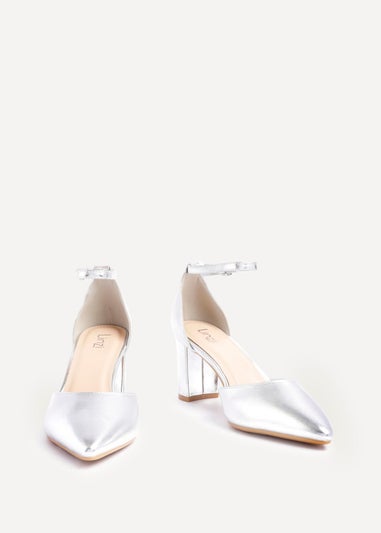 Linzi Leona Silver Faux Leather Closed Back Block Heeled Court Shoe